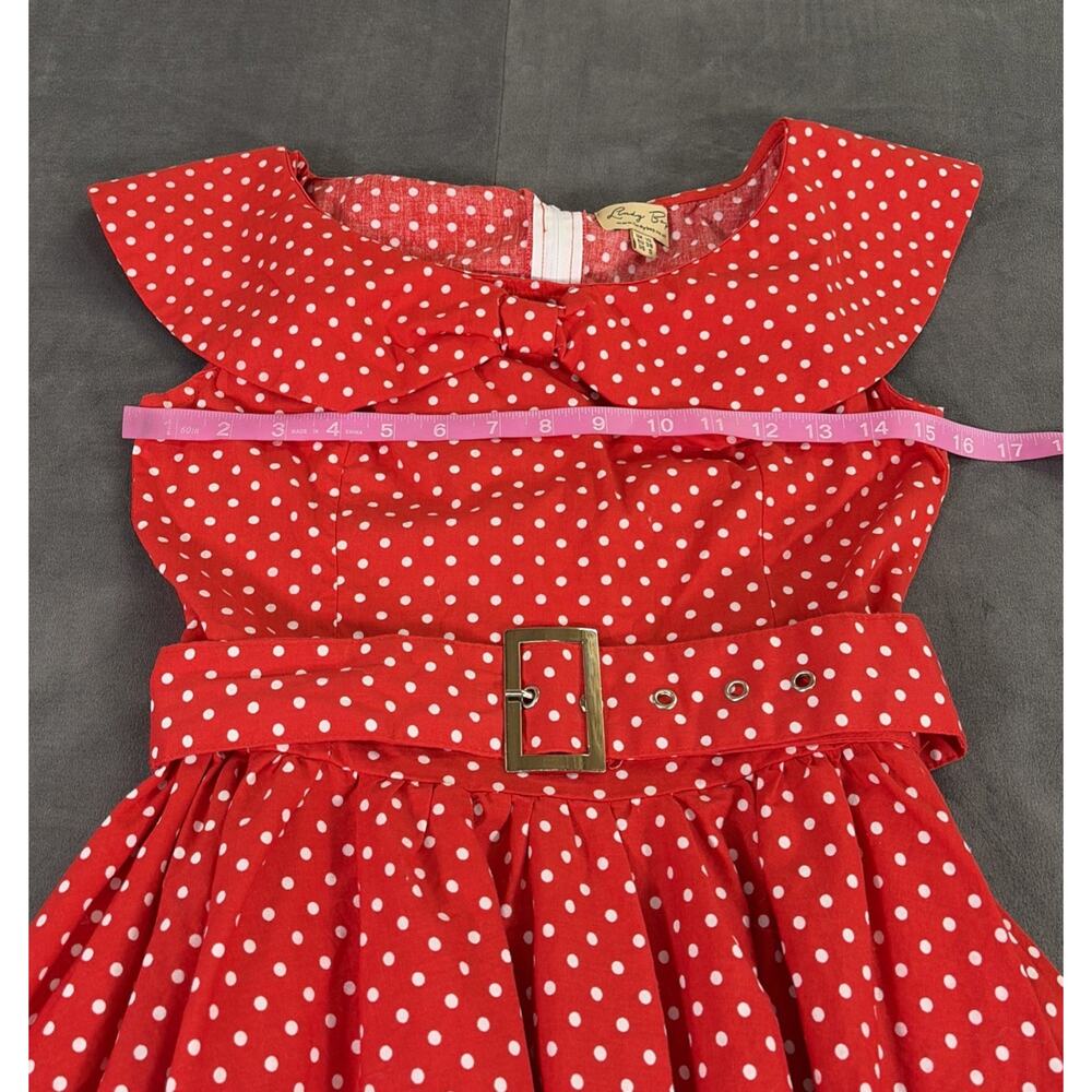 2) Lindy Bop Womens Fit N Flare Dress Small Blue & Red Polka Dots Rockabilly - Picture 3 of 11